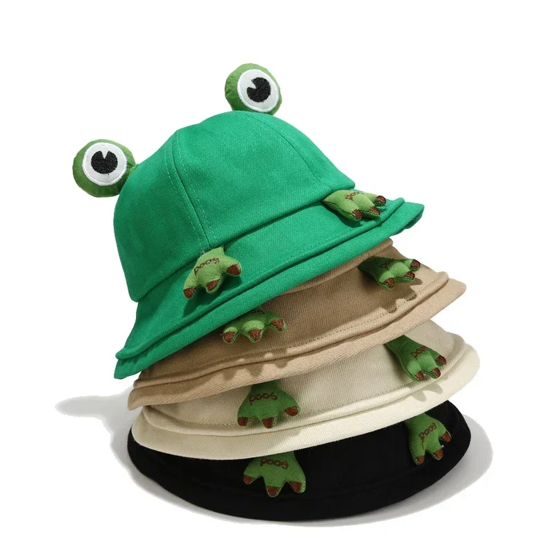 Children Frog Bucket Hat With Ear Panama Fisherman Hats For Men Women Kids Cartoon Cute Summer Outdoor Travel Sun Bob Cap