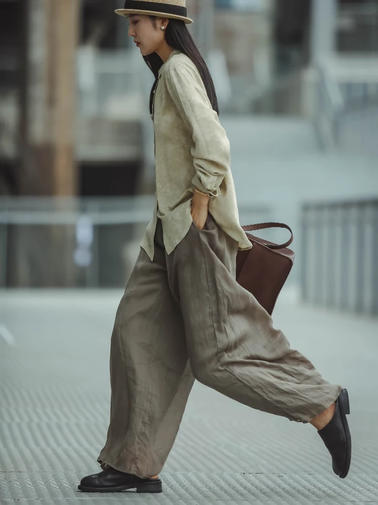 

Свободные комфортные прямые брюки из хлопка и льна для женщин, летние повседневные дышащие брюки из чистого льняного полотна для женщин