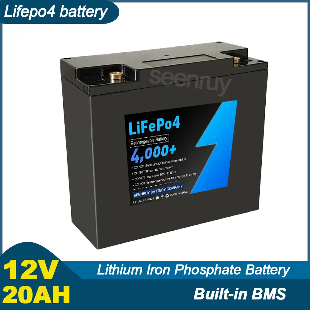 12V 20Ah Lifepo4 With Charger Lithium Iron Phosphate Battery Perfect For Lamp Fire Shutter Door Alarm Kid Scooters Boat Motor