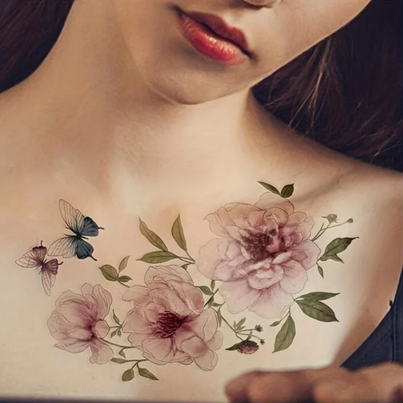 Floral arm tattoo, Large rose flower tattoo, Rose temporary tattoo woman, Rose temporary flower tattoo design, Rose tattoo for
