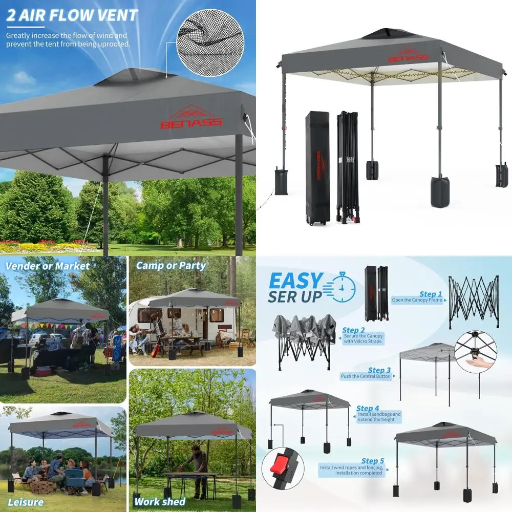 خيمة مظلة سريعة الإعداد بطول 8 أقدام × 8 أقدام، مأوى للحفلات متين، سهلة التجميع للمناسبات، رمادي فاتح