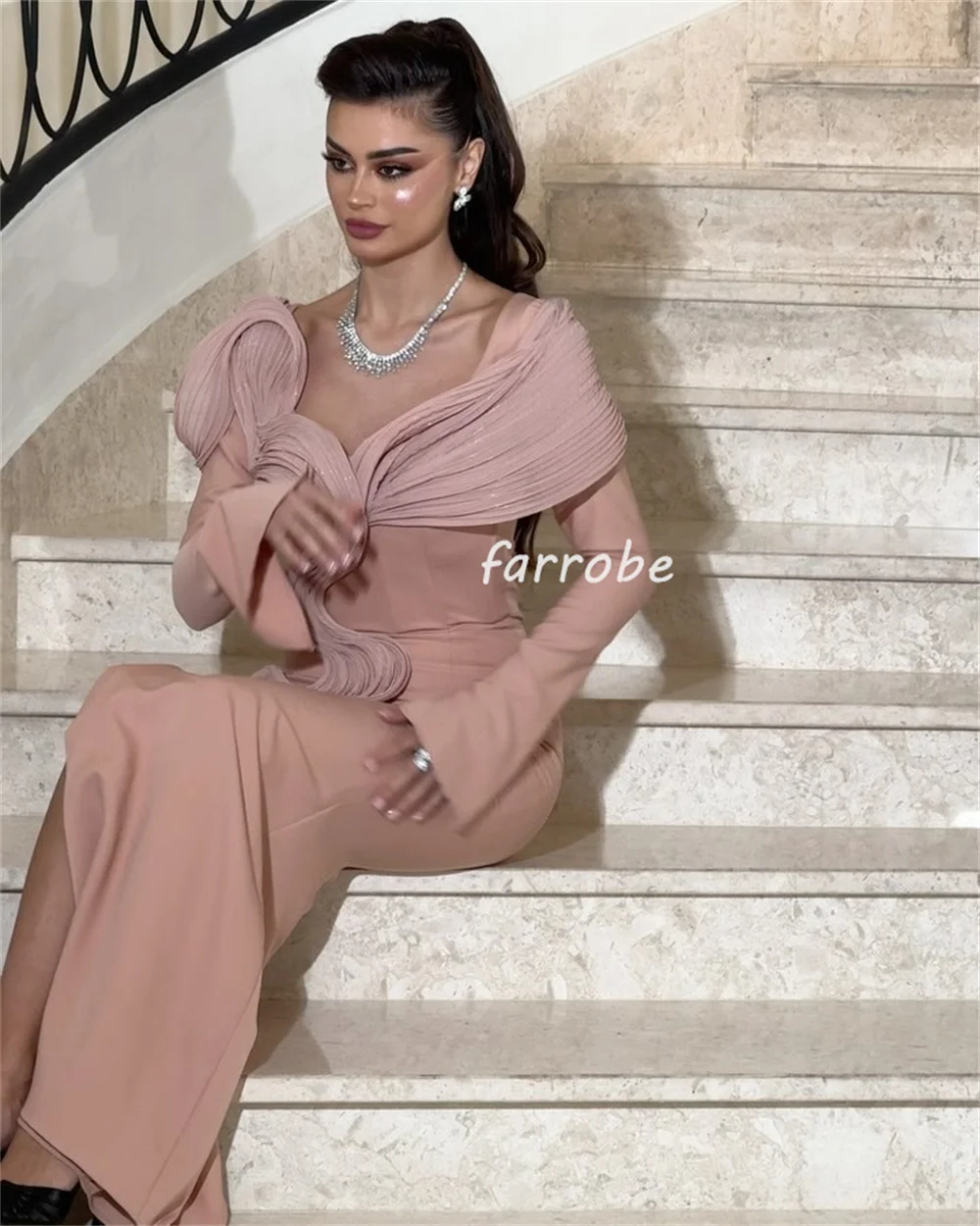 Customized Fashion Casual Jersey Pleat Ruched Mermaid Off-the-shoulder Long Dresses Bespoke Occasion Dresses Exquisite Elegant