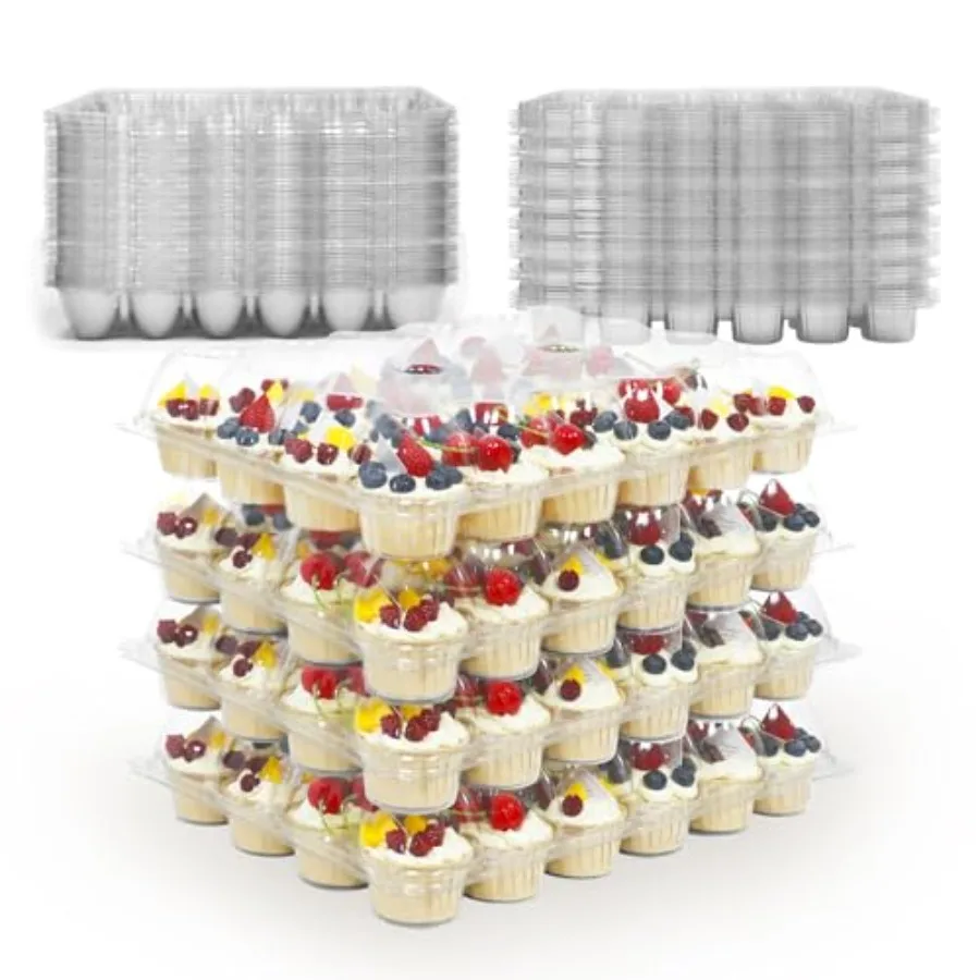 

Набор из 24 пластиковых контейнеров для кексов, прочные и без BPA, с крышками для удобной транспортировки и хранения, штабелируемые