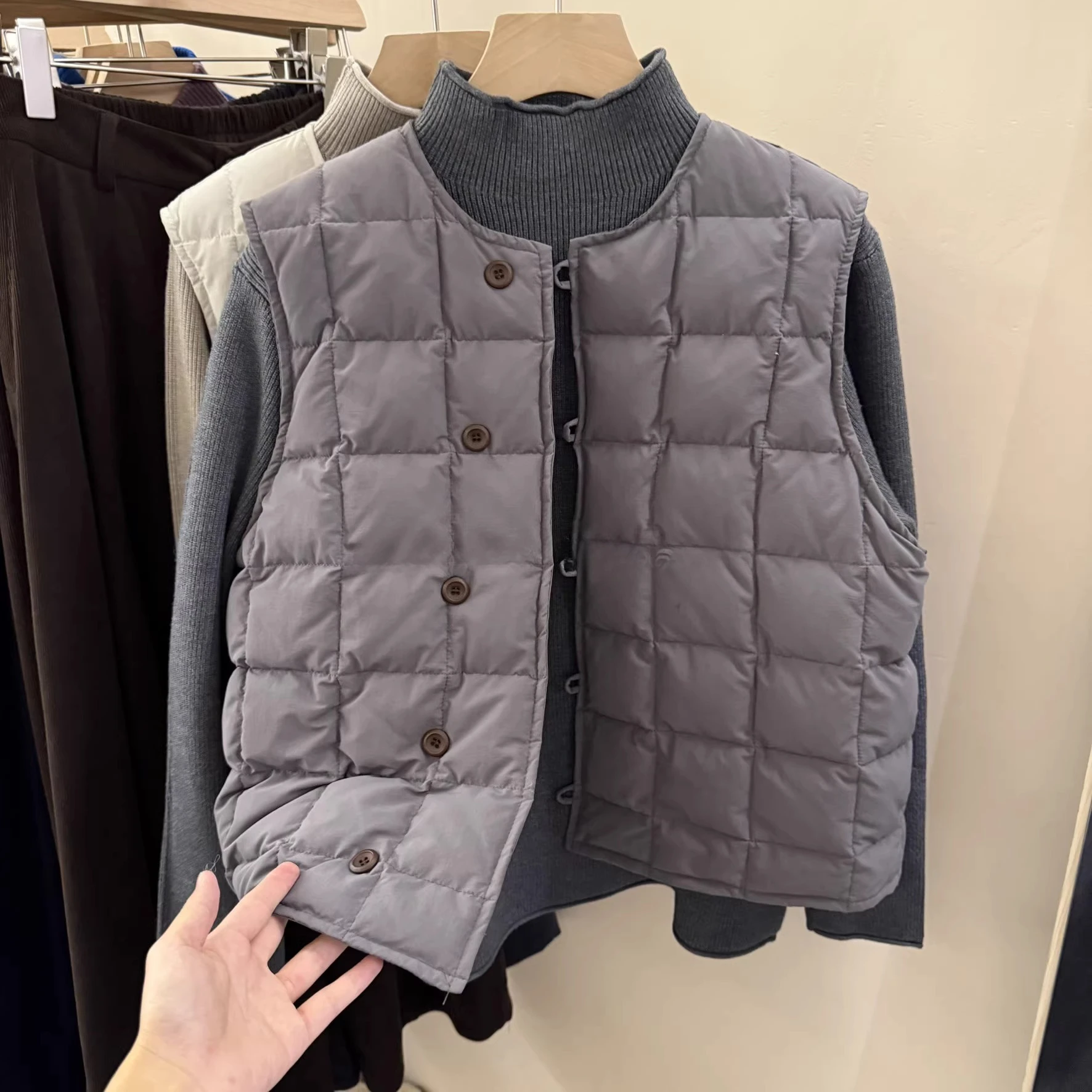 Gilet imbottito trapuntato invernale da donna Semplice girocollo modello quadrato Giacca senza maniche Canotta calda a strati Capispalla