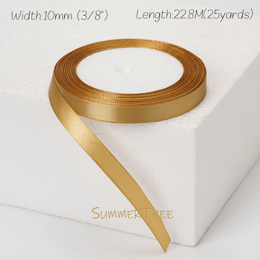 Goldfarbenes Satinband, 25 Yards, 22,8 Meter, 6 mm, 10 mm, 15 mm, 25 mm, 38 mm, 50 mm, für handgefertigte DIY-Geschenkverpackungen, Party, Halloween-Dekoration – Detail 11