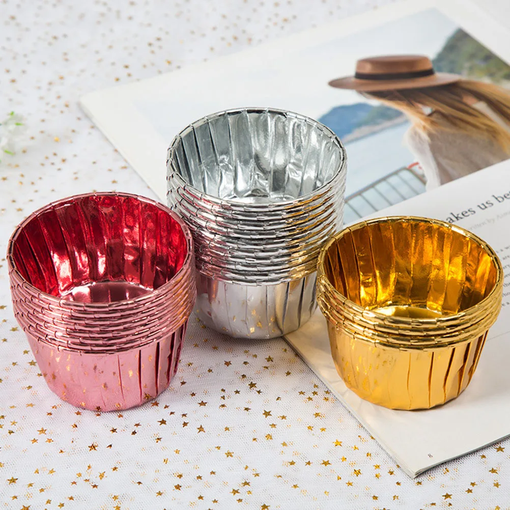 

150pcs Cake Cup Mold Baking Cup Muffin Liner Cupcake Foil Paper Aluminum Coated Disposable High Temp Resistant Oil for Party