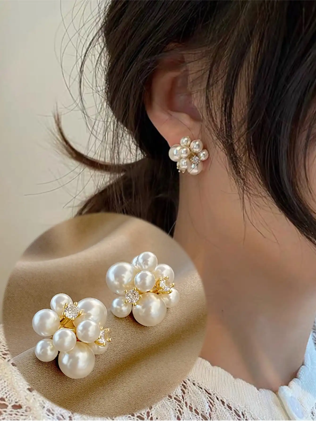 

Элегантные серьги-гвоздики с жемчугом и цветочным узором, с кристаллами, в золотистой оправе, для женщин