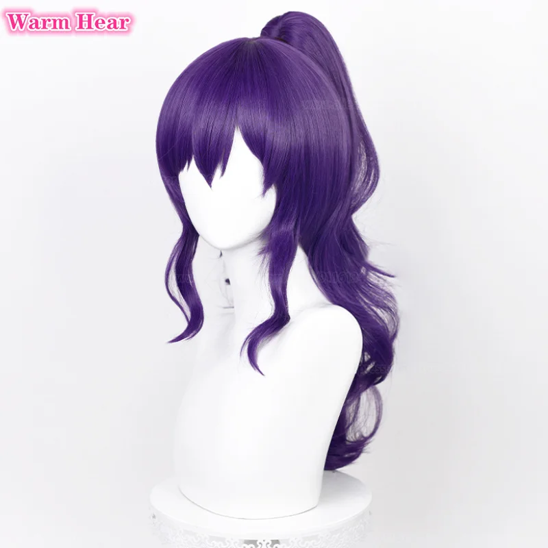 Asahina Mafuyu Wig sintetis Anime panjang 61cm ungu gelap rambut poni bergelombang Wig Cosplay tahan panas Wig serat + topi Wig