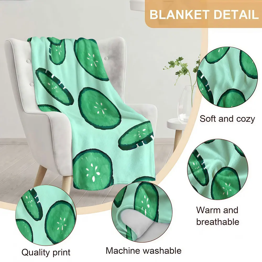 Cartoon Cucumber Slice Soft Warm Flannel Blanket Lightweight Cozy Christmas Halloween Home Decor Room