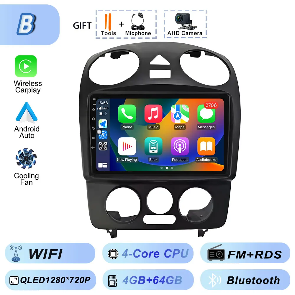 Carplay Auto Android Srereo Android 15 voor VW Volkswagen Kever 2000-2012 Auto Video Radio Multimedia GPS Navigatie Speler DVD