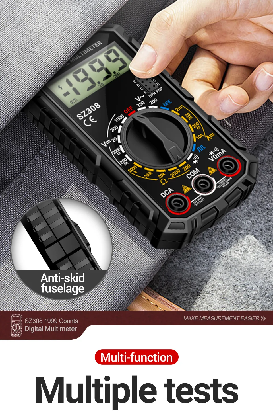 Digitales Multimeter, Rechteckwellen-Tester ANENG SZ308, Spannungs- und Widerstandsmessgerät, AC/DC-Strommessgerät, Elektriker-LCD-Hintergrundbeleuchtung, Ohmmeter-Werkzeug – Detail 12