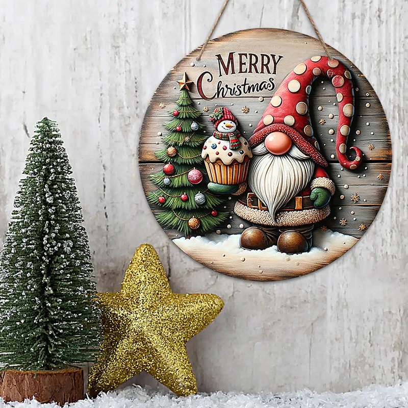 2D Merry Christmas Snowy Jungle Snowman Winter House Retro Style Xmas New Year Wood Porch Wreath Hanging Decoration