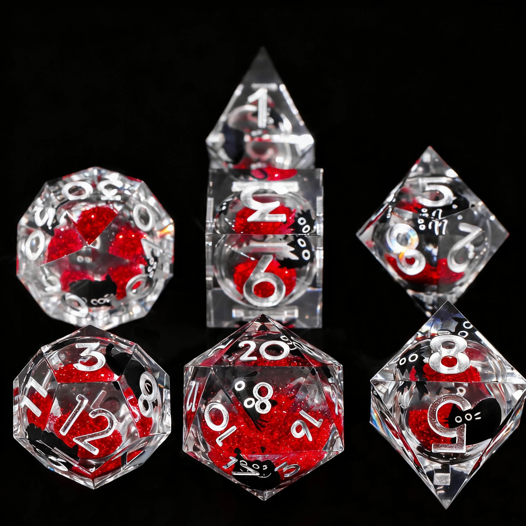 7 قطعة DND مجموعة نرد مع السائل الأساسية لطيف القط تصميم الزنزانات التنين D & D حافة حادة لعب الأدوار مكعبات الألعاب للاعبين