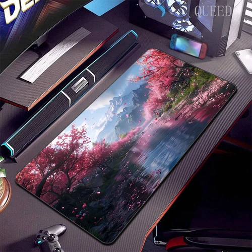 사쿠라 산 풍경 마우스 패드, 게임용 마우스 패드, XXL 애니메이션 마우스 매트, 컴퓨터 노트북용 대형 키보드 데스크 패드 