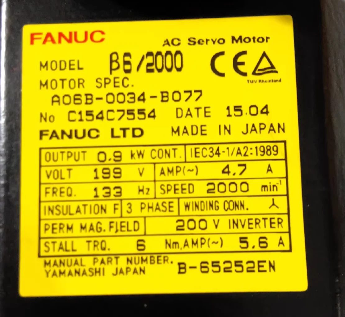 A06B-0034-B077 Used Servo Motor，A06B 0034 B077，Fast shipping，The shipment will be arranged after passing the test