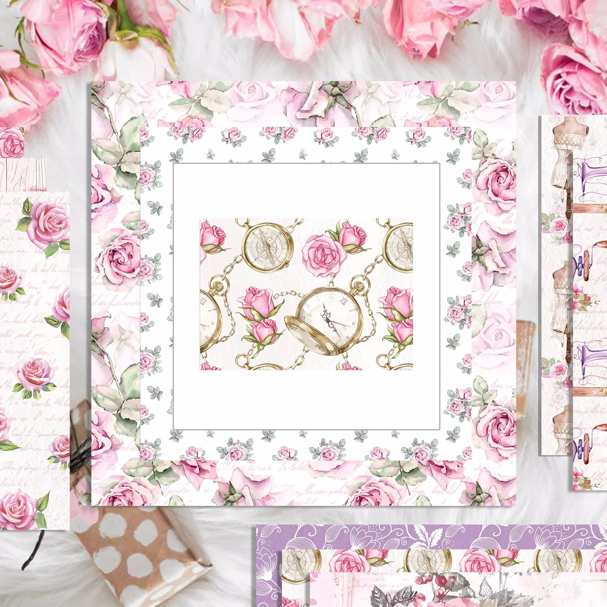 24 Stück rosa Rosenuhr-Muster, Sammelalbum-Papier, Party-Geschenke, dekorative Verpackung, Bastelpapier, 30 x 30 cm – Detail 7