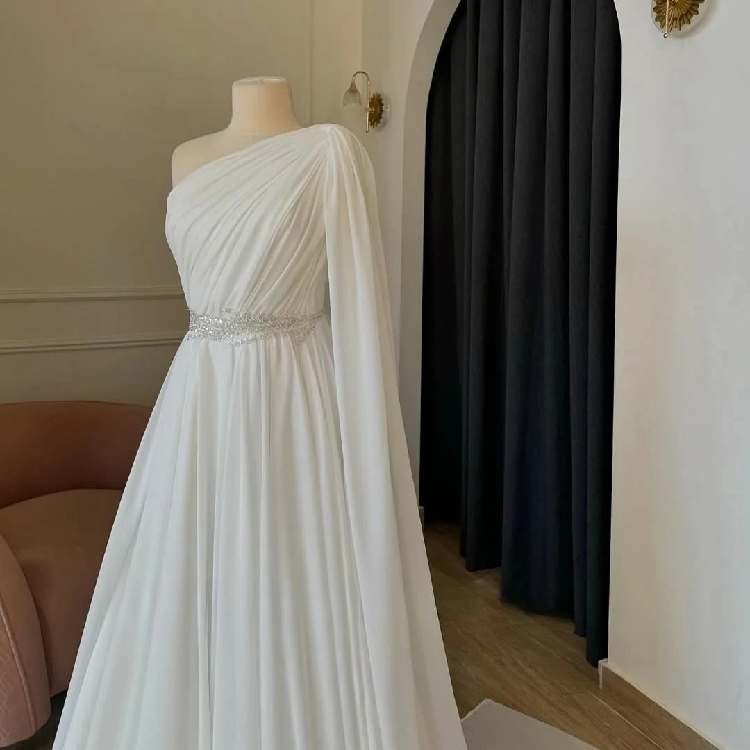 A-line Chiffon Wedding Dresses One Shoulder Beading Bridal Dress 2025 Long Wedding Gown Robe De Mairee ﻿Customized