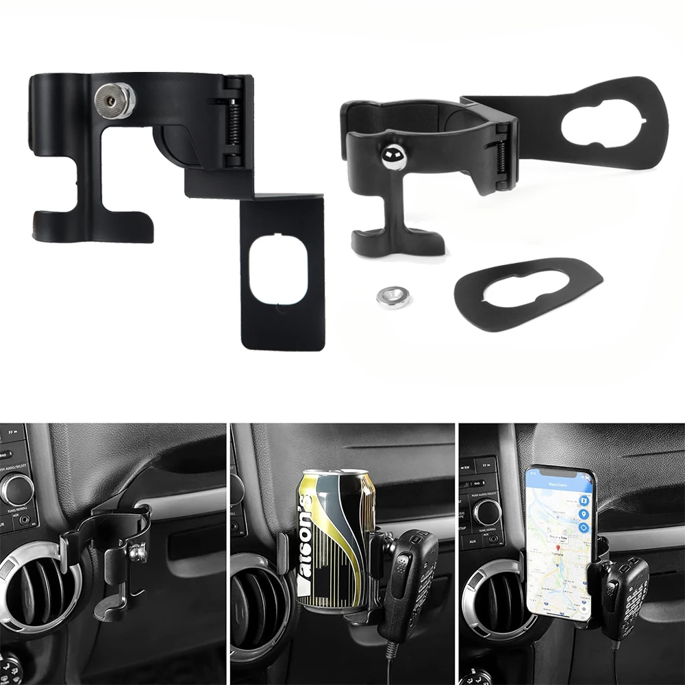 

Multi-Function Drink Cup Phone Holder 2 in 1 Bolt-on Walkie Talkie Stand Bracket For Jeep Wrangler JK JL JLU Gladiator JT 2011+