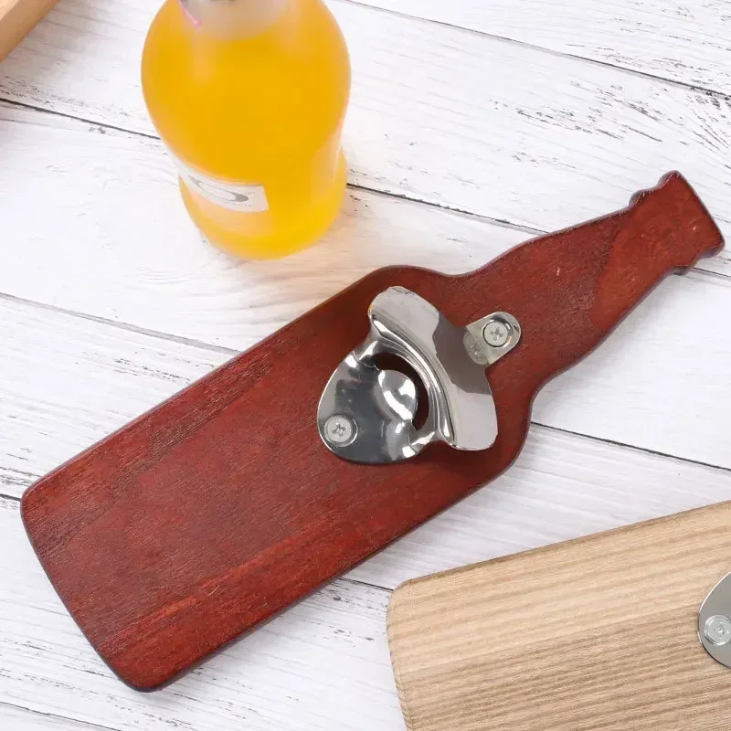 Wall Mounted Beer Bottle Opener Magnetic Vintage Wooden Beer Bottle Shape Corkscrew Vintage Style Wall Pendant Bar Home Decor