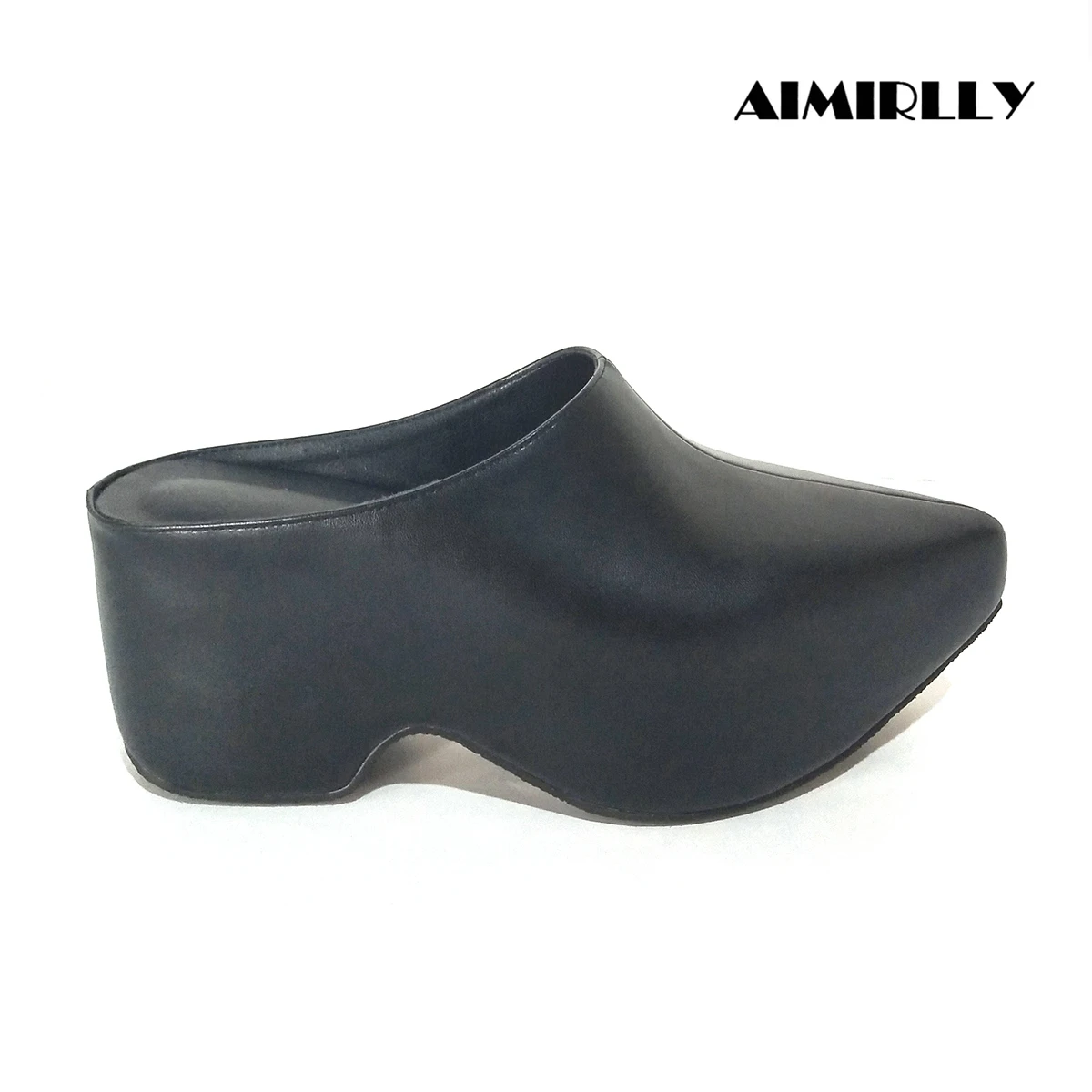 

Women's Pointed Toe Platform Mules Black PU Leather High Heel Clogs Slip-on Thick Sole Luxury Designer Backless Shoes