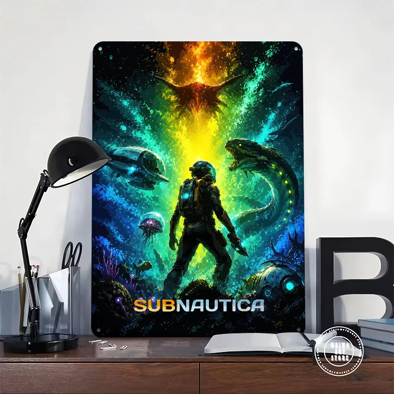 Subnautica Underwater Exploration Personalized 3D Textured Metal Poster Wall Art Vintage Tin Signs for Office Decor Room Home