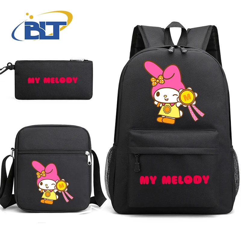 Miniso my melody conjunto de mochila escolar de estudante impressa mochila infantil bolsa de ombro estojo de lápis conjunto de três peças