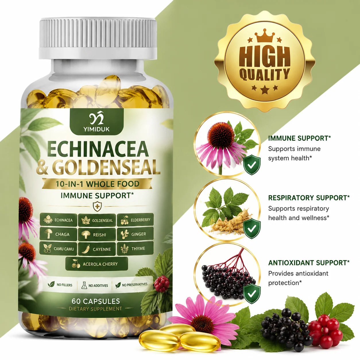 Echinacea - Echinacea Goldenseal Root Extract Capsules, Immune