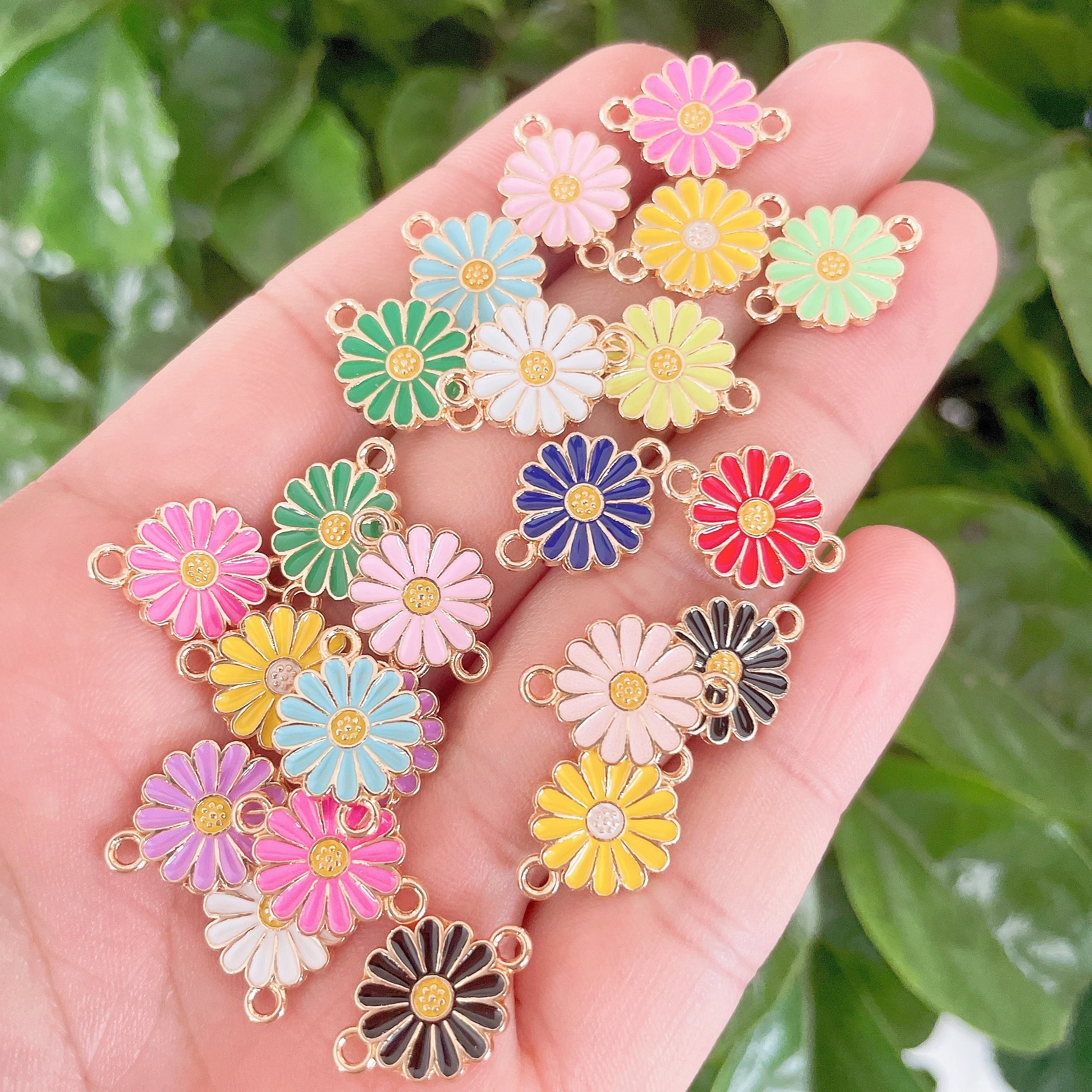 

20pcs 17*12mm Enamel Multicolor Mixed Daisy Double Hole Zinc Alloy Necklace Bracelet Charm Pendant DIY Jewelry Making Connector