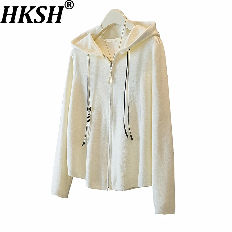 HKSH Hooded Knitted Top For Women Autumn New Zipper Long Sleeve High Street Elegant Tide Chic OverSized Sweater Cardigan HK10990