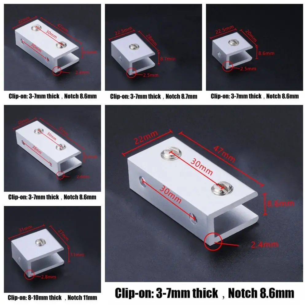 مشبك زجاجي من سبائك الألومنيوم مناسب لخزانة النبيذ الزجاجية الفضية مقاس 3-12 مم مقاومة للصدأ