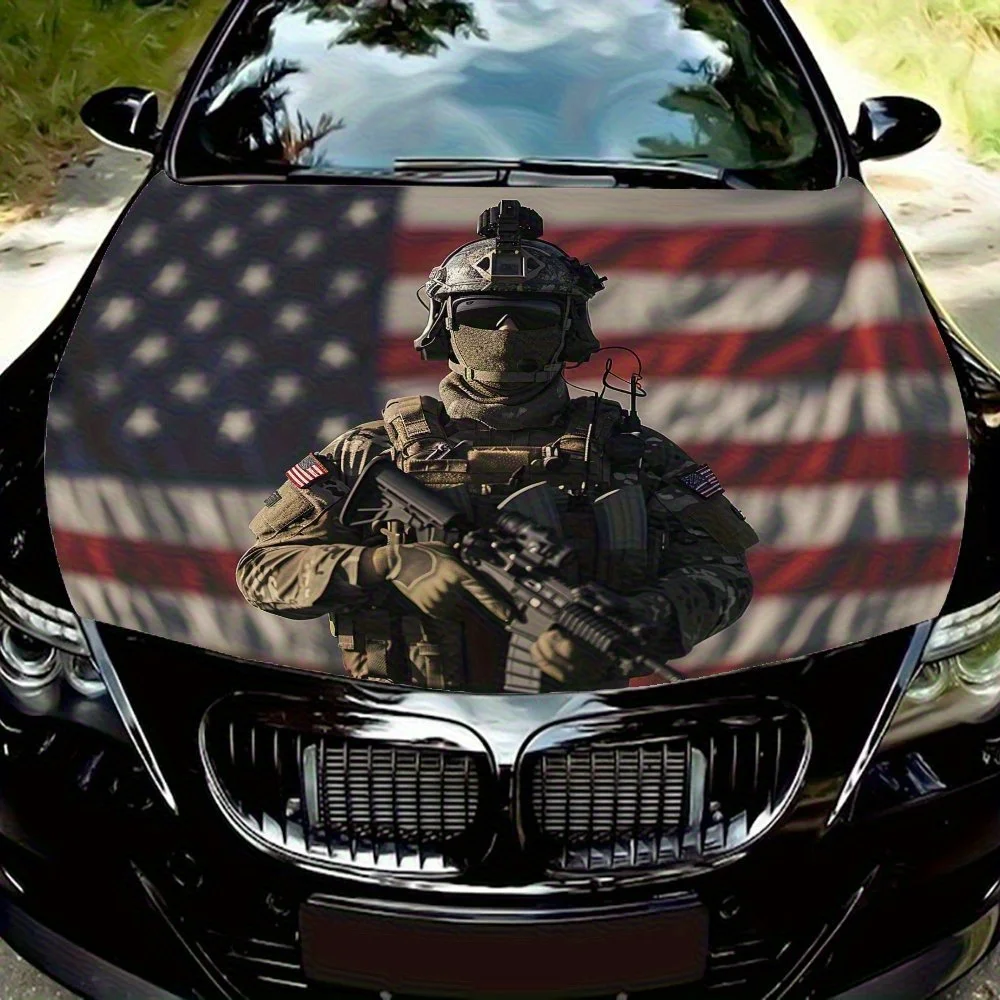 

Patriotic Soldier Car Hood Decal Sticker, Durable Car Vinyl Wraps Suitable For Most Vehicles, Car Engine Hood Protective Film Gi
