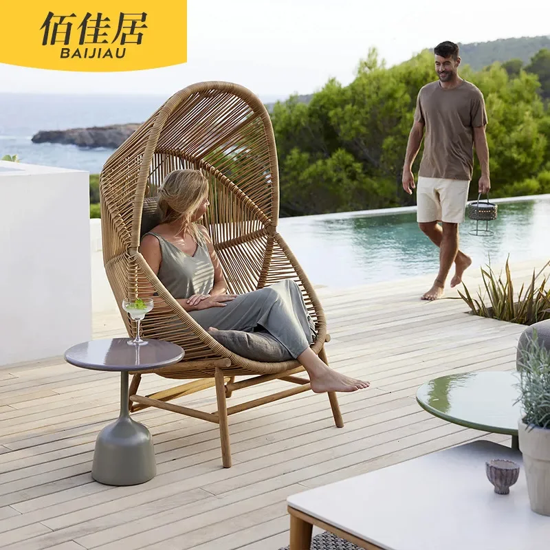 Outdoor Rattan Hanging Chair Swing Recliner Bird Nest Style Leisure Seat for Garden Courtyard Villa Hotel Patio Single