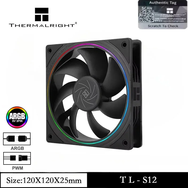 

Thermalright TL-S12 1/3/5 шт. 120 мм бесшумный вентилятор процессора, корпус компьютера, кулер ARGB, 4-контактный разъем ШИМ, вентилятор охлаждающего корпуса до 1500 об/мин