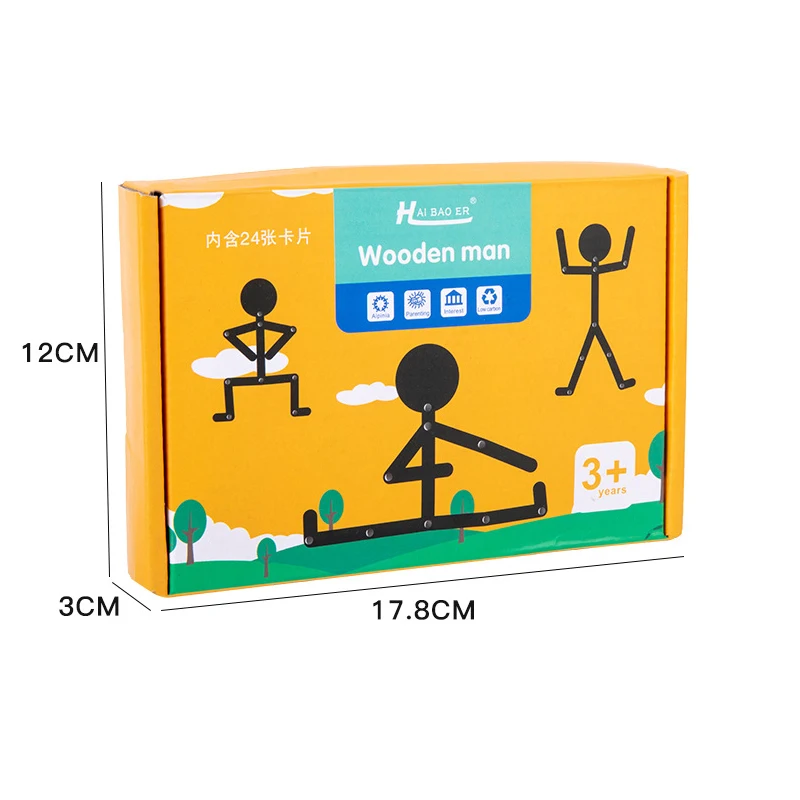 Bâton assorti du corps humain Montessori, jouet Puzzle pour tout-petits, figurines de sport en bois, jouets avec articulations mobiles, éducation pour enfants