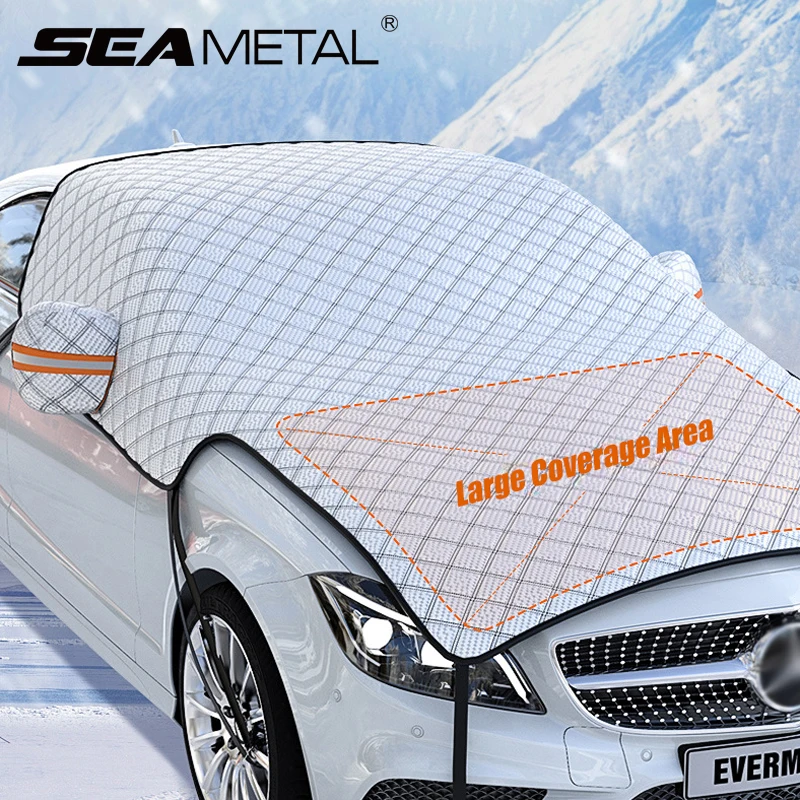 SEAMETAL Outdoor Car Cover Winter Snowproof Windshield Cover Snow Shield Universal Anti-Frost Snow Cover with Windproof Strap