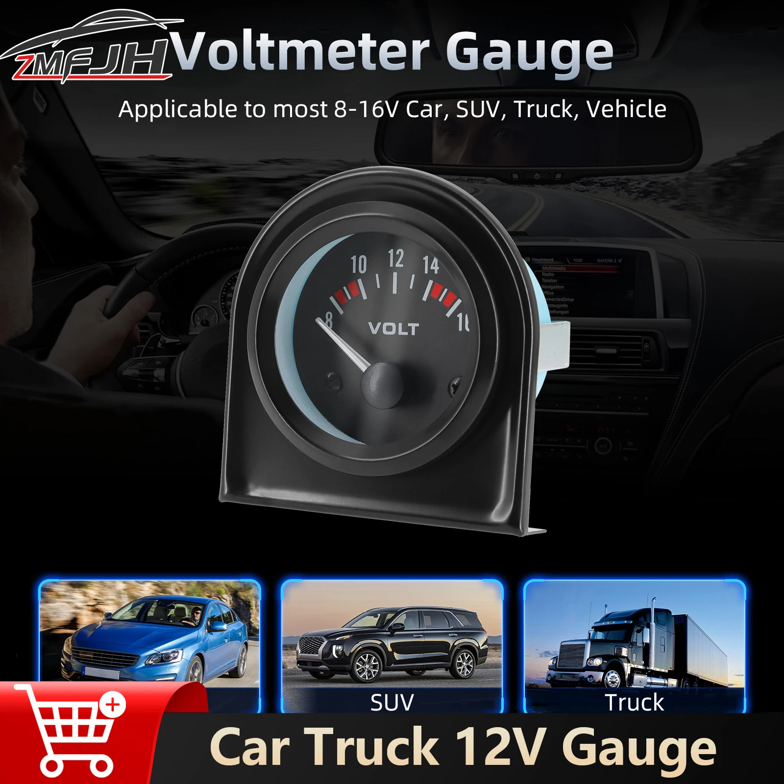 

2" 52mm Oil Press Gauge Voltage Meter 8~16V Voltmeter 0-7 Oil/KG Oil Press With White LED Light For Car Truck 12V Car Auto Meter