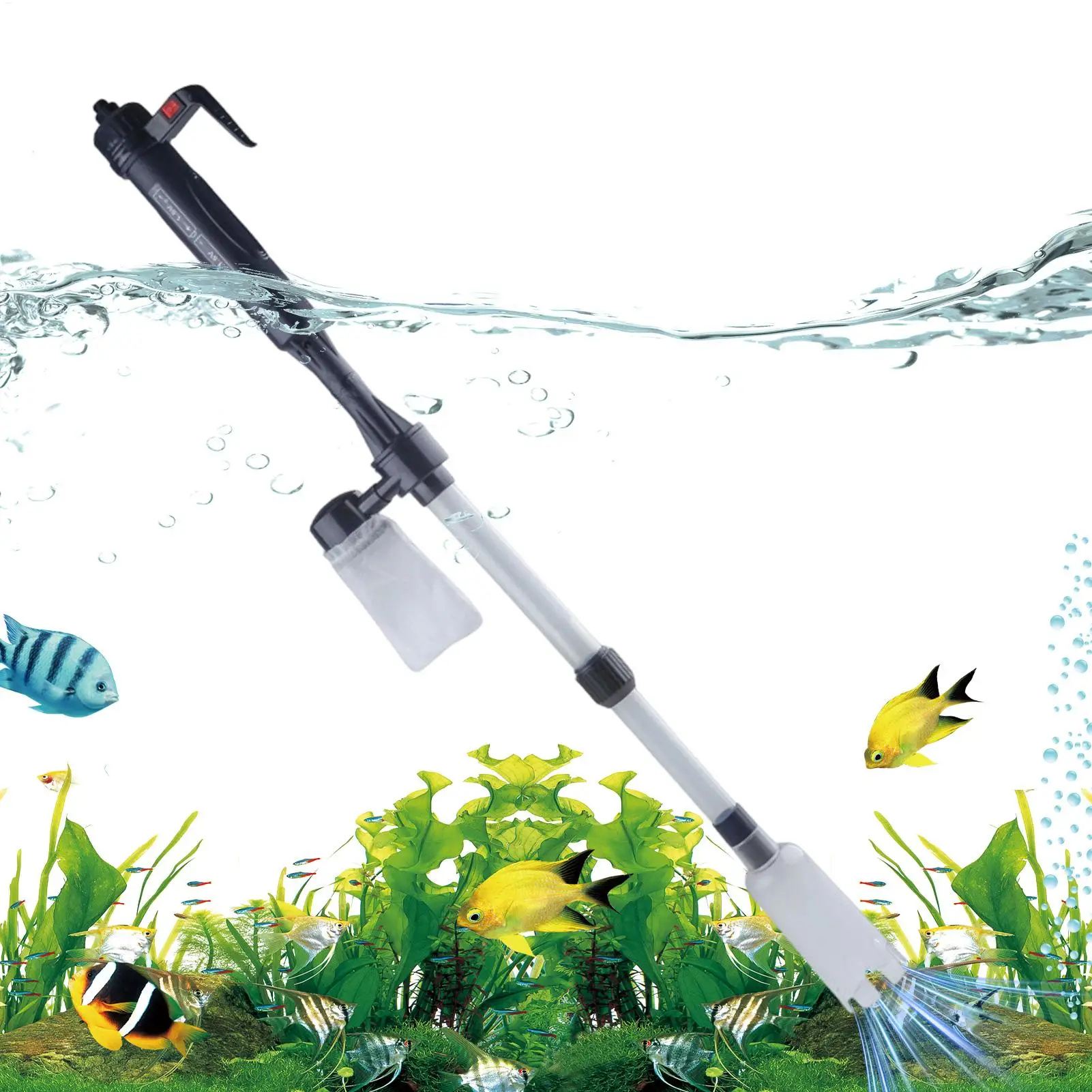 Aspirador de Acuario Telescópico Ajustable, Bomba de Cambio de Agua Portátil USB, Sistema de Limpieza de Peceras, Herramienta de Sifón