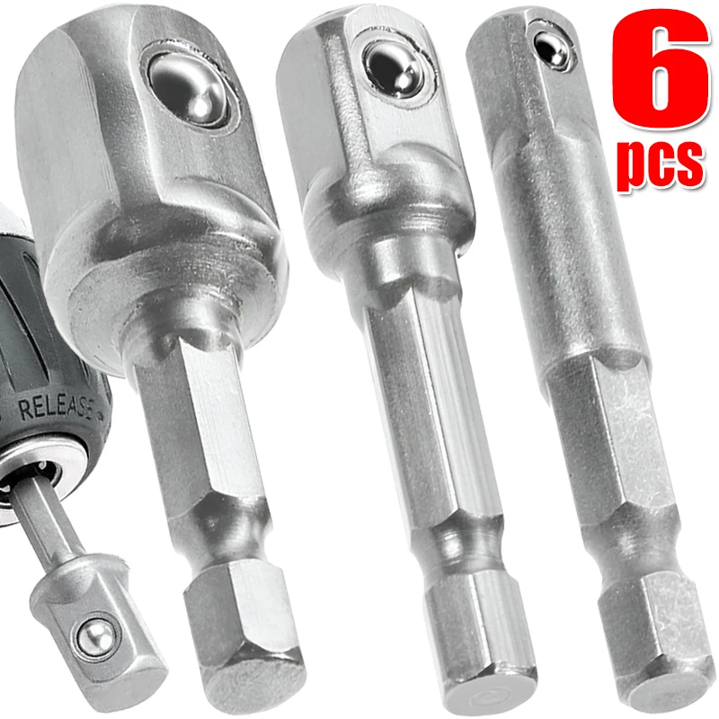 

3/6Pcs Chrome Vanadium Steel Socket Adapter Set Impact Hex Shank 1/4 3/8 1/2 Extension Drill Bits Bar Set Power Drill Tools