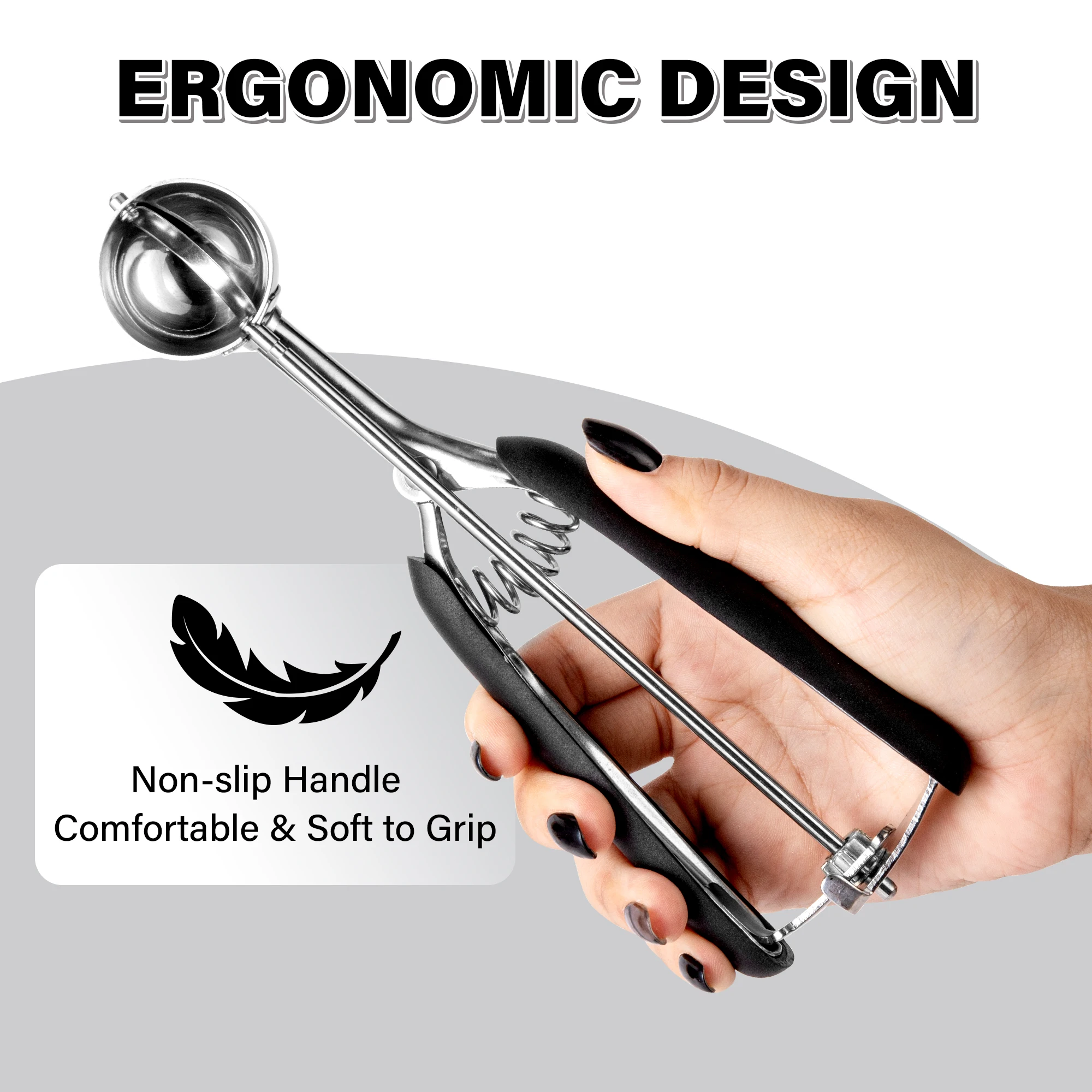 مغرفة آيس كريم صغيرة احترافية من الفولاذ المقاوم للصدأ 35 مم، مغرفة بولر البطيخ، مقابض ناعمة جيدة، إطلاق الزناد السريع