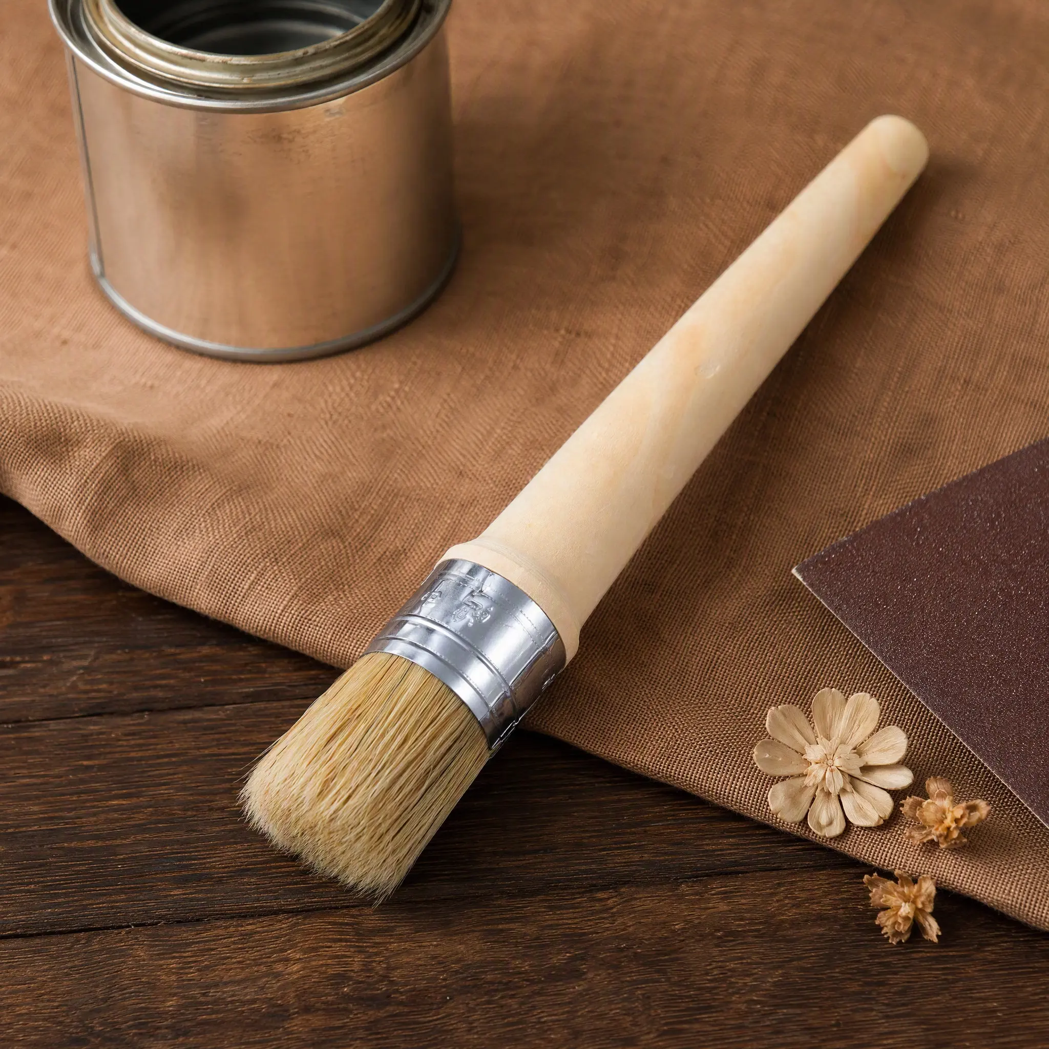 40Mm Professional Waxing Brush Round Head Painting Brush for Chairs Tables Cabinets Walls Wood Projects Cleaner Finish Ergonomic