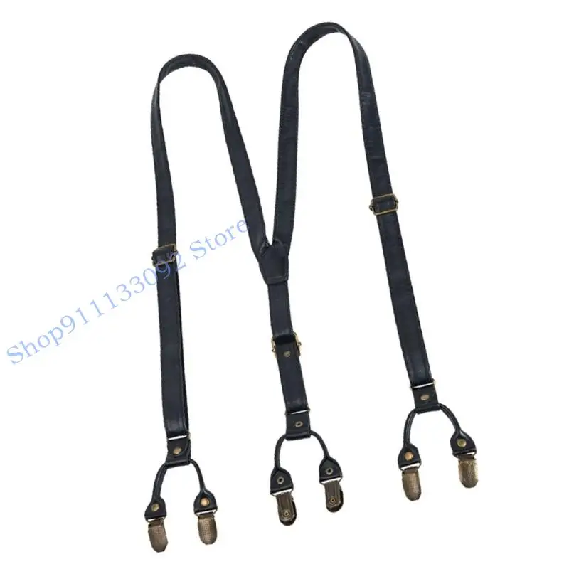 H9ED ريترو 6 كليب الحمالات قابل للتعديل للرجال العملي بولي PU حزام من الجلد حزام نونسليب بانت كليب #4