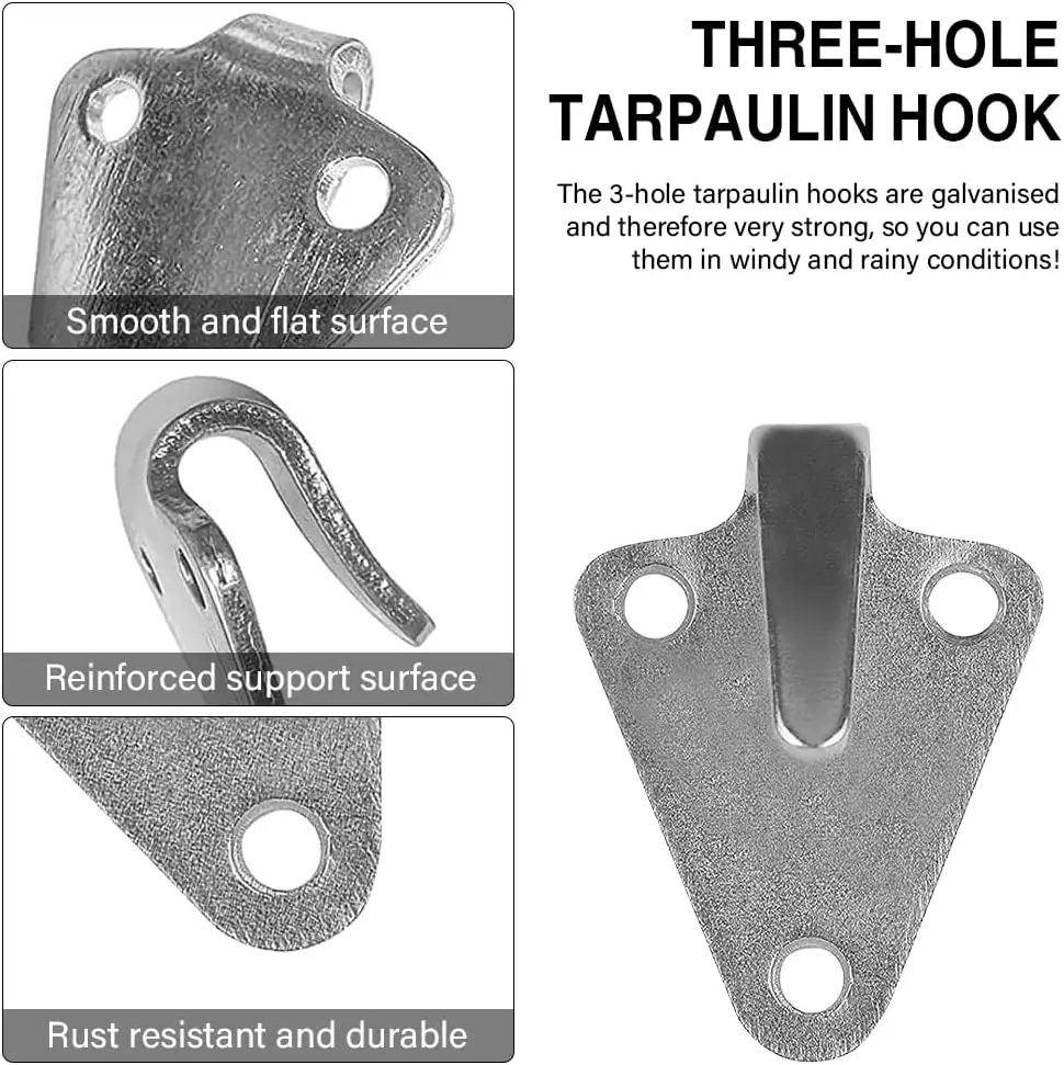 

10Pcs 3 Mm Thick Caravan Trailer Tarpaulin Hooks Three-Hole Metal Tarpaulin Attachment Trailer Hook Tarpaulin Trailer Net Parts