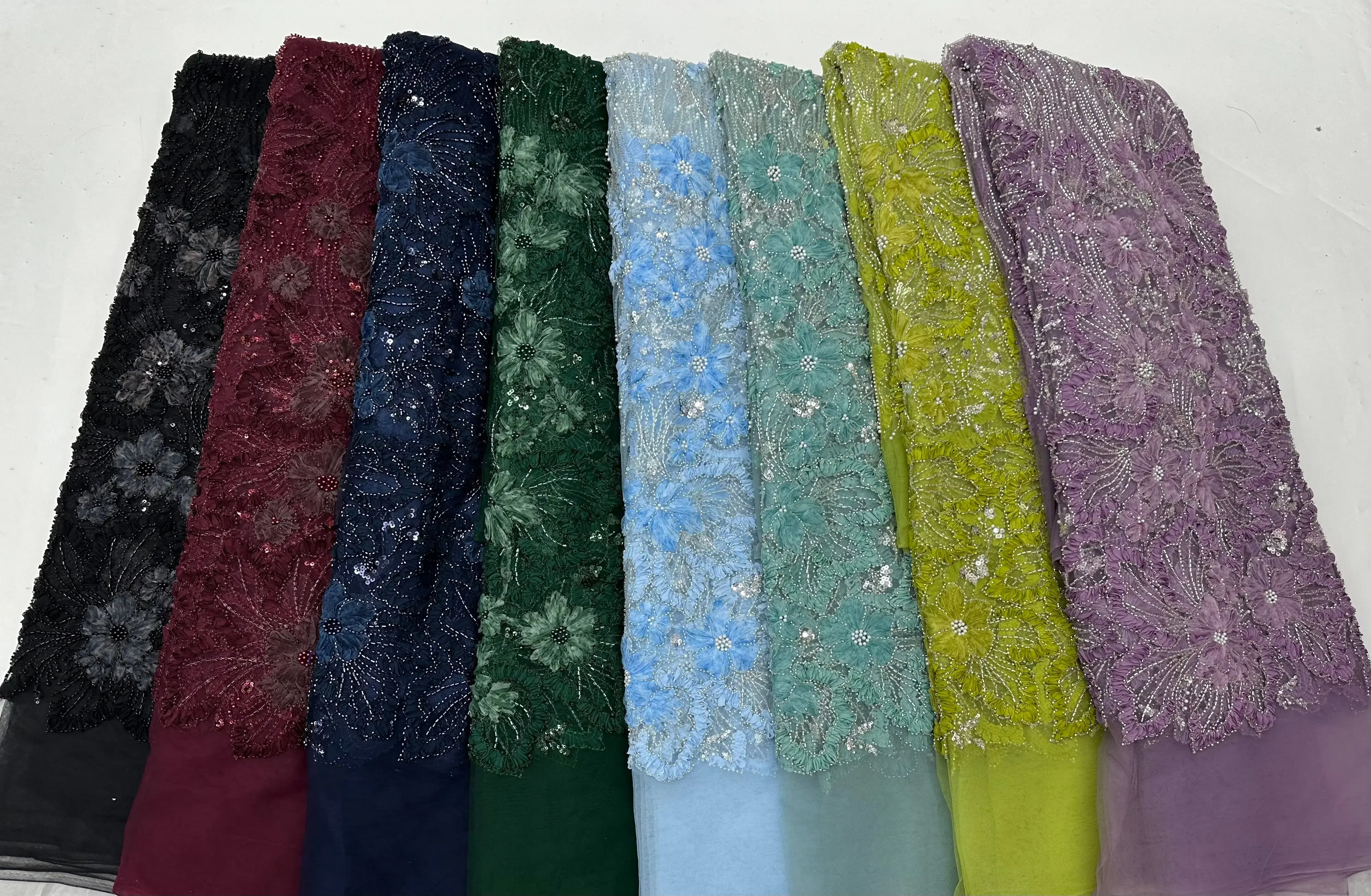 النيجيري ثلاثية الأبعاد نسيج الدانتيل المطرز 2026 جديد الأفريقي الفرنسي الترتر مطرز تول الدانتيل فستان من القماش مواد الخياطة 5 ياردة 1932