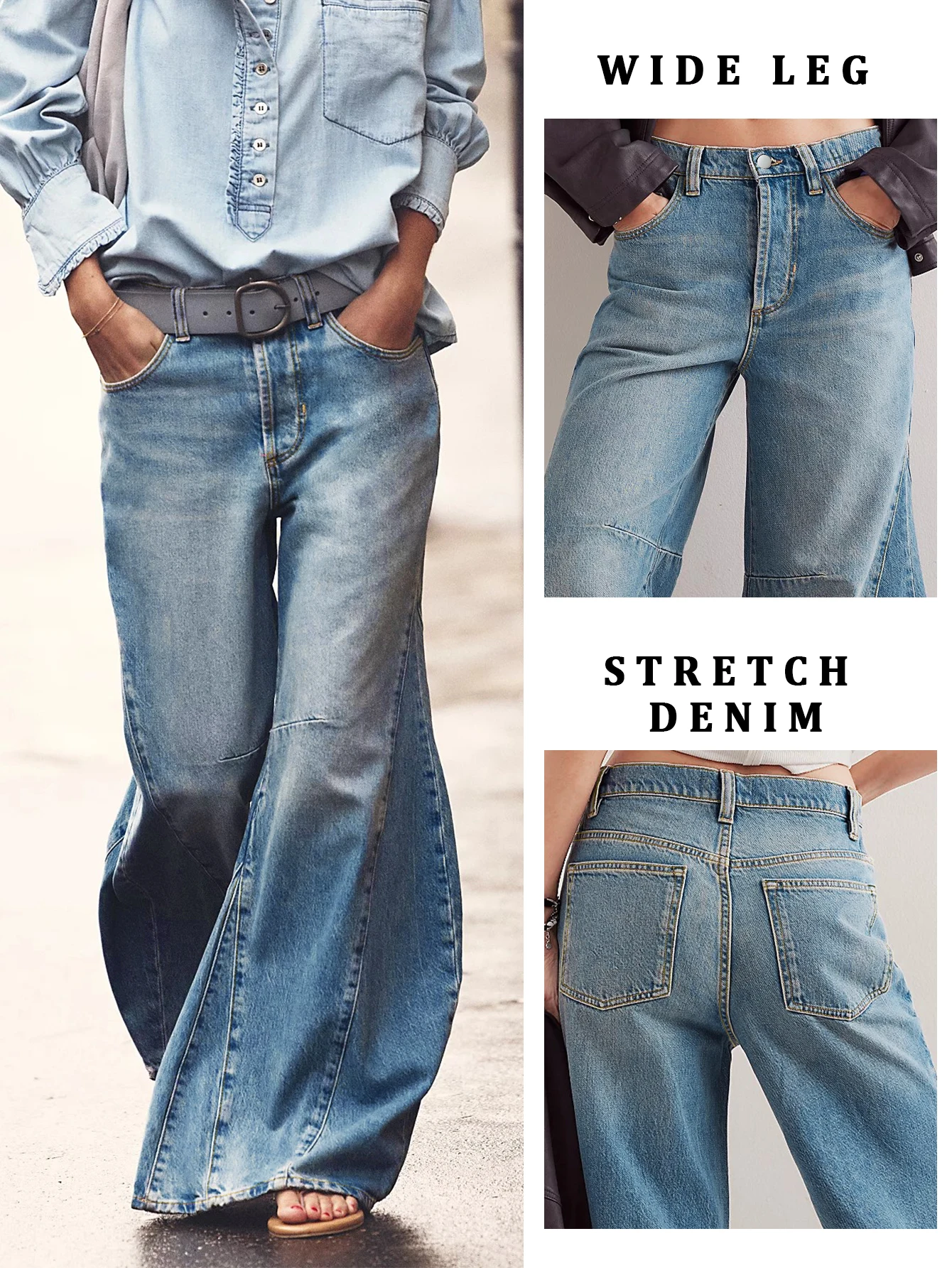 

2025 autumn retro washed flared light blue women's jeans women's low waist wide leg jeans going out all-match style
