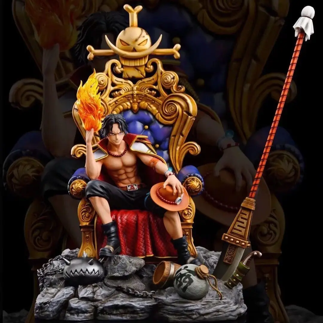 Throne Ace Pirate King Square Box GK Fire Fist Ace Sitting Pose Emperor's Hand Handle Ornament Model Statue Resonance