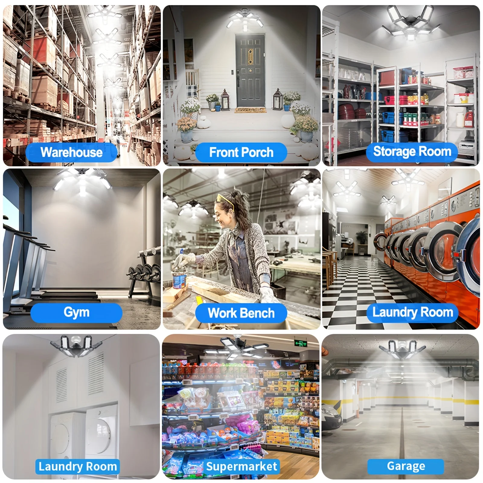 LED Garage Light with 5/8/10 Adjustable Panels Super Bright E27/E26 Ceiling Lighting Work Light for Basement Workshop Warehouse