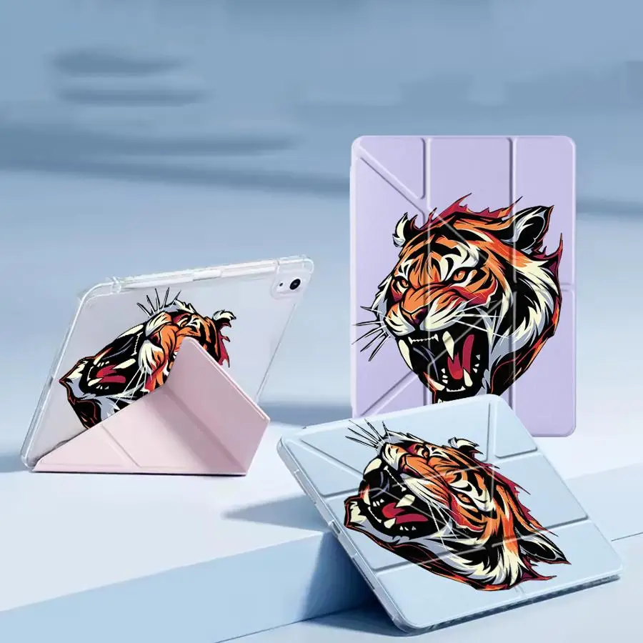 Tiger Claw Head Tablet Case For iPad Pro 11th 10th 9th 8th 12 Pro 2025 Mini 6 7 Air 4 5 M3 M2 M4 11inch Holder Cover Y-Fold