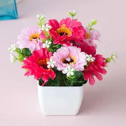 2022 Artificial Plants Potted Flower Bonsai Fake Chrysanthemum Flower Gypsophila Wood Pot Bonsai Home Garden Wedding Party Decor