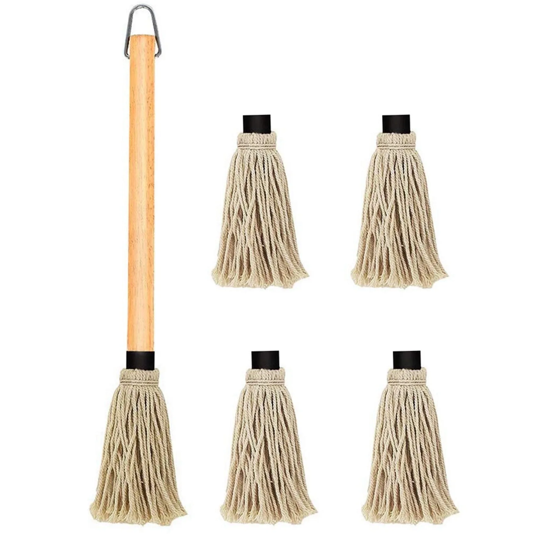 Barbecue BBQ Brush Basting Mops 18 Inch Grill Basting Mop Wooden Long Handle with 4 Extra Replacement Heads