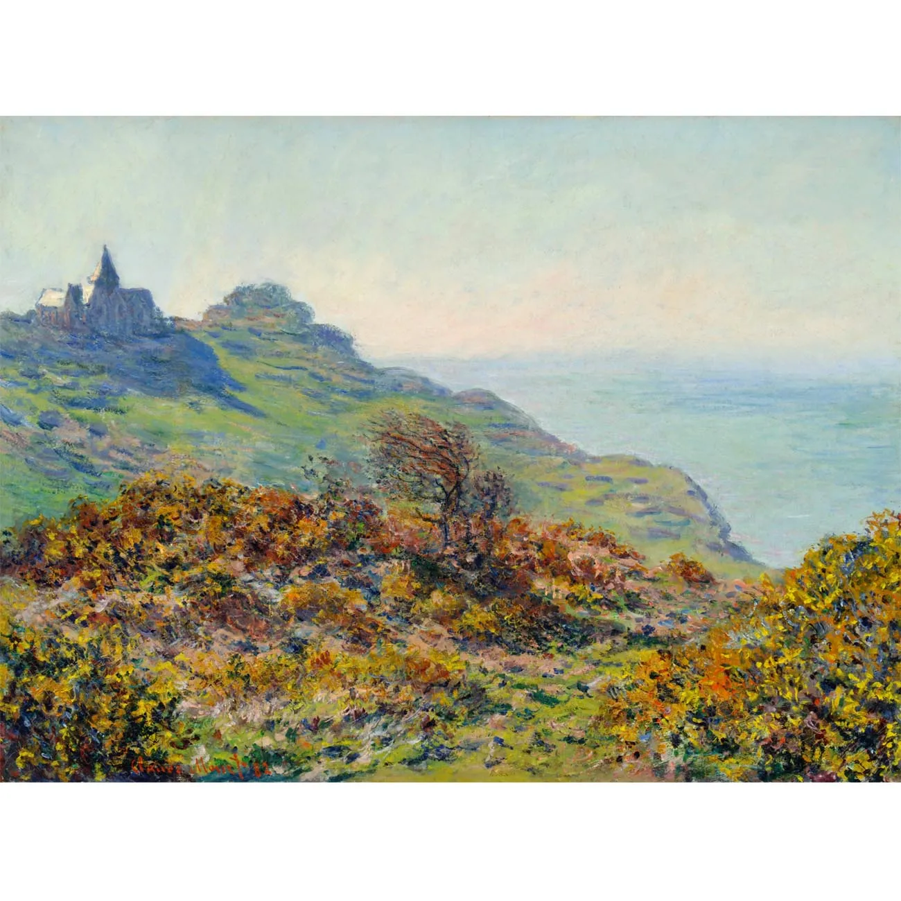 Claude Monet paintings,The Church at Varengeville and the Gorge of Les Moutiers,Hand-painted landscape oil painting,Wall picture